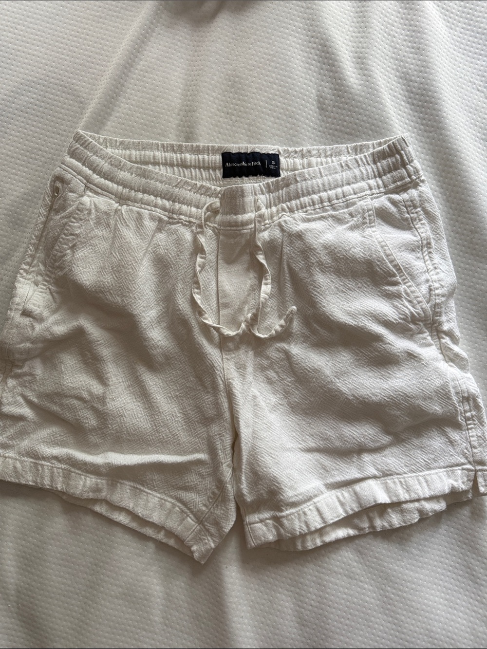 Abercrombie & Fitch White Drawstring Linen-Blend Shorts